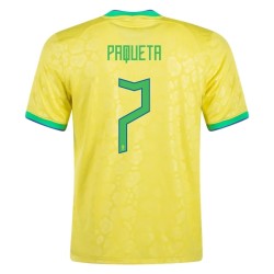 Maglia Casa Lucas Paqueta #7 Brasile Coppa del Mondo 2022