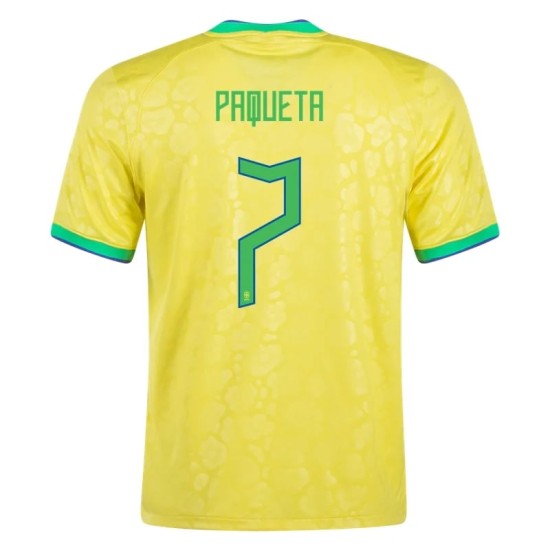 Maglia Casa Lucas Paqueta #7 Brasile Coppa del Mondo 2022